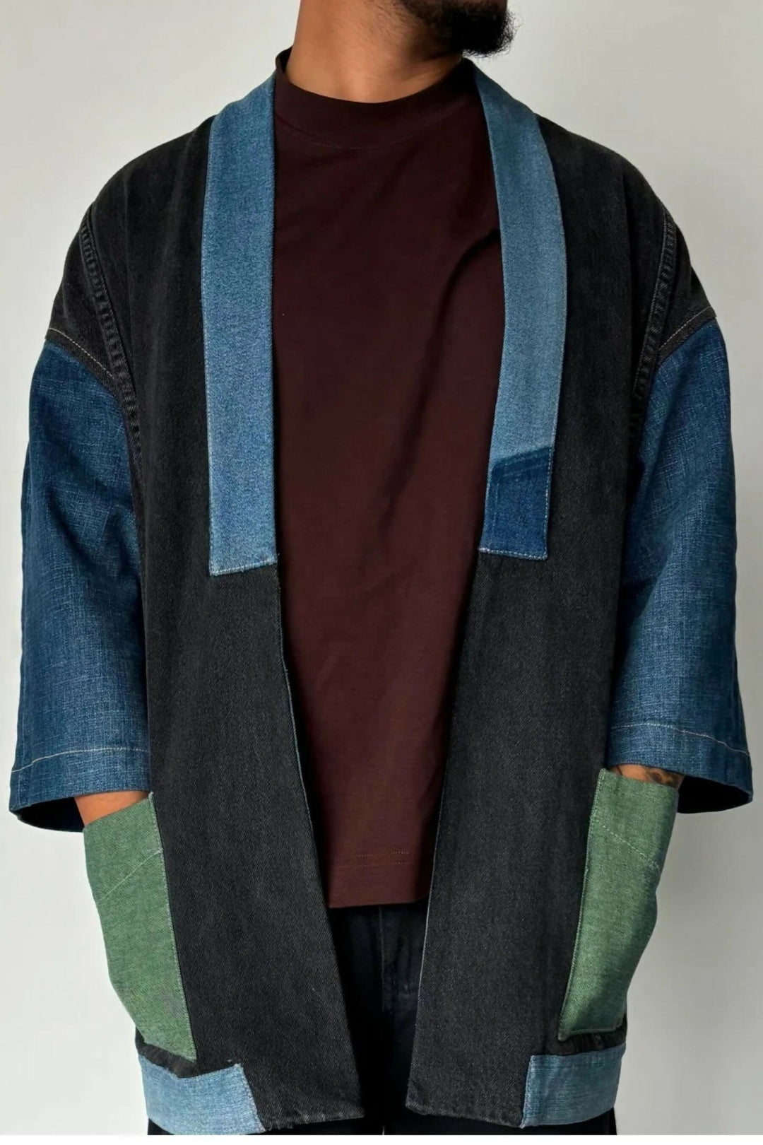 Blue Washed Upcycled Denim Kimono Jacket