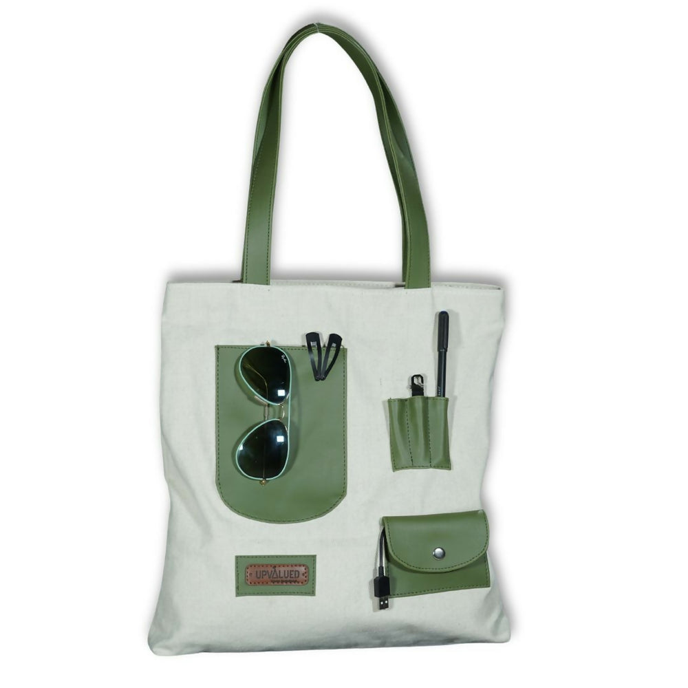 Olive Green Patch Pocket Canvas Tote