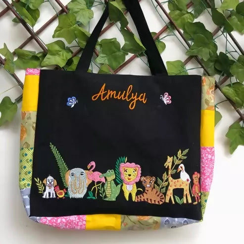 Black Flora Fauna Tote Bag