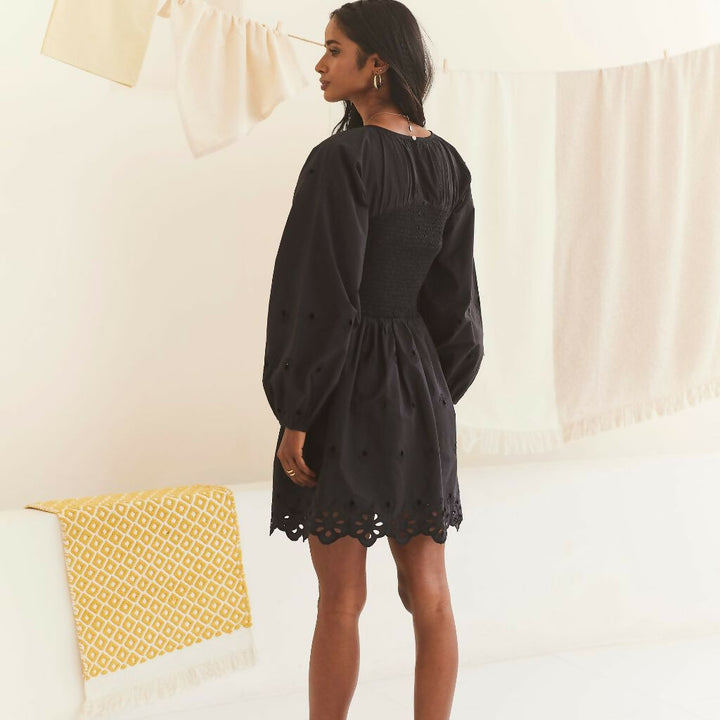 Black Schiffli Short Dress