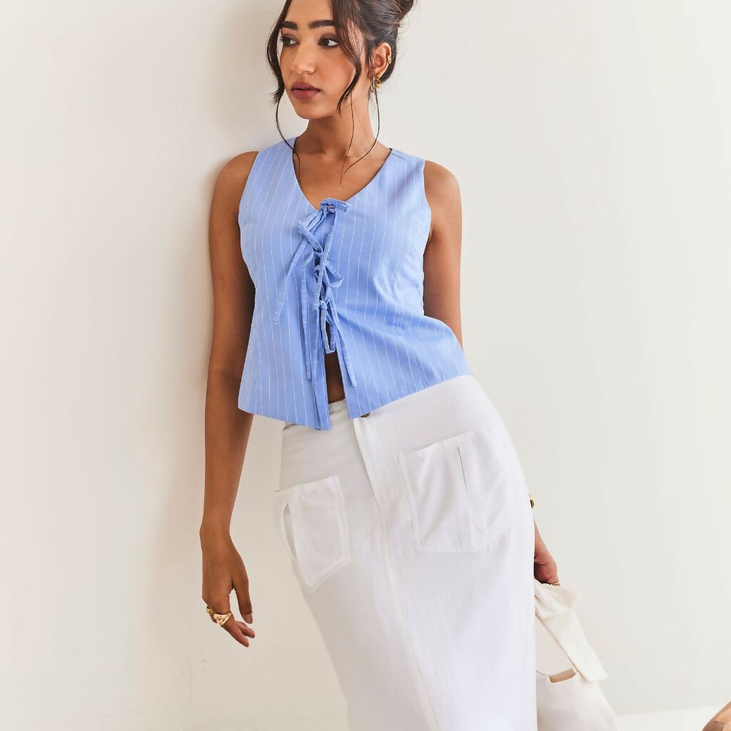 Blue Front Tie-up Top