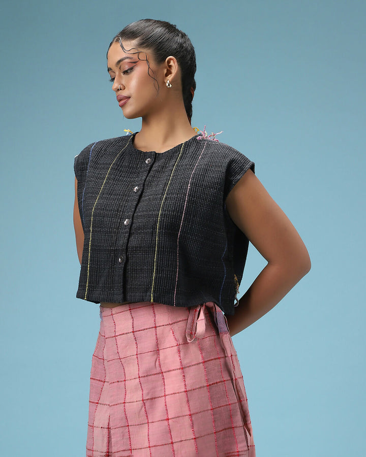 Bikhre Rang Scattered Colors Black Top