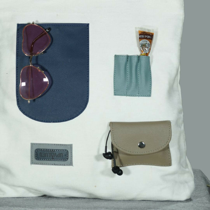 Multicolor Patch Pocket Canvas Tote