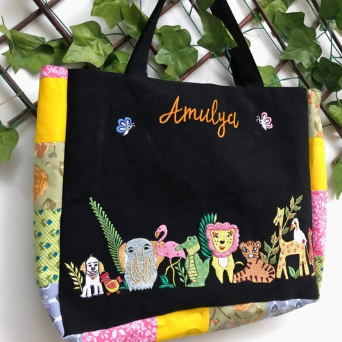 Black Flora Fauna Tote Bag