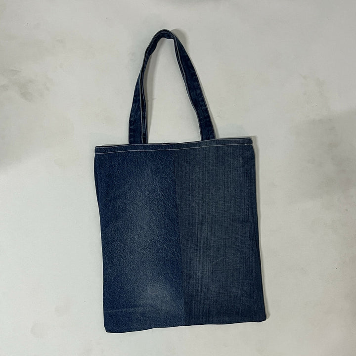 Multi-Pocket Reversible Denim Tote Bag