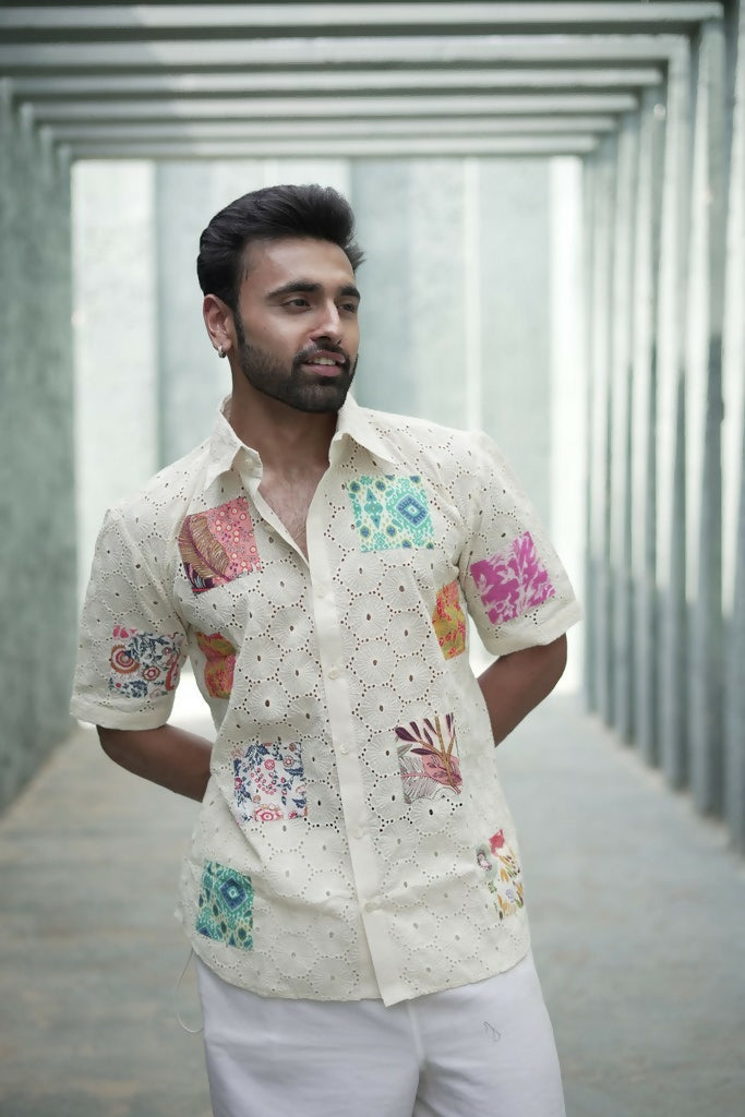 Unisex Schiffli Patchwork Shirt