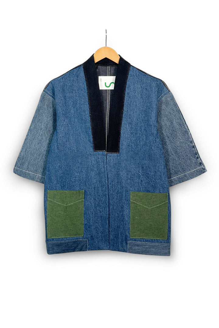 Blue Washed Upcycled Denim Kimono Jacket