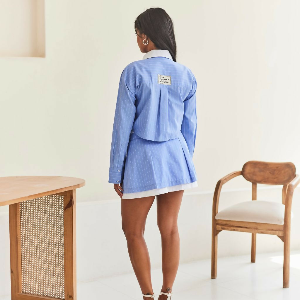 Blue Striped Cropped Shirt