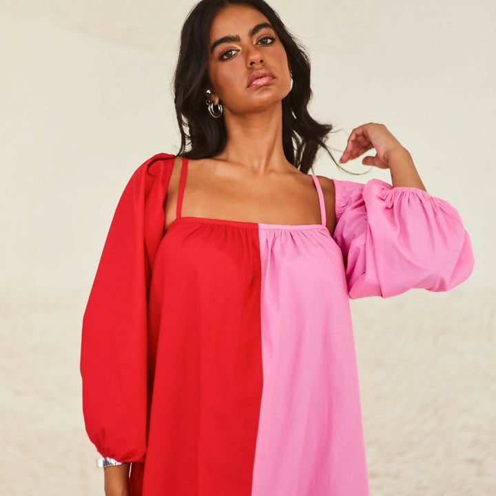 Cotton Contrast Oversized Dress