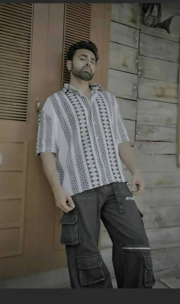 Unisex Black and White Linen Shirt