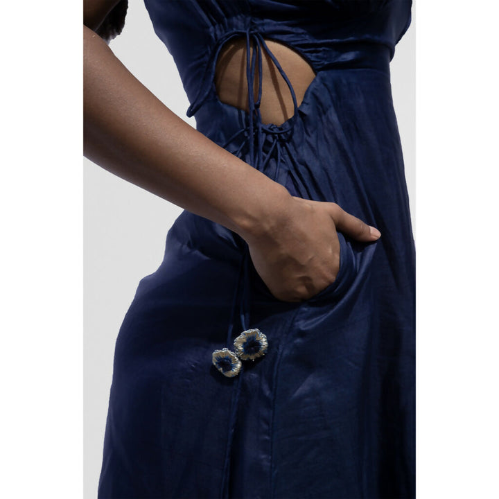 Navy Blue Burmese Cutout Dress