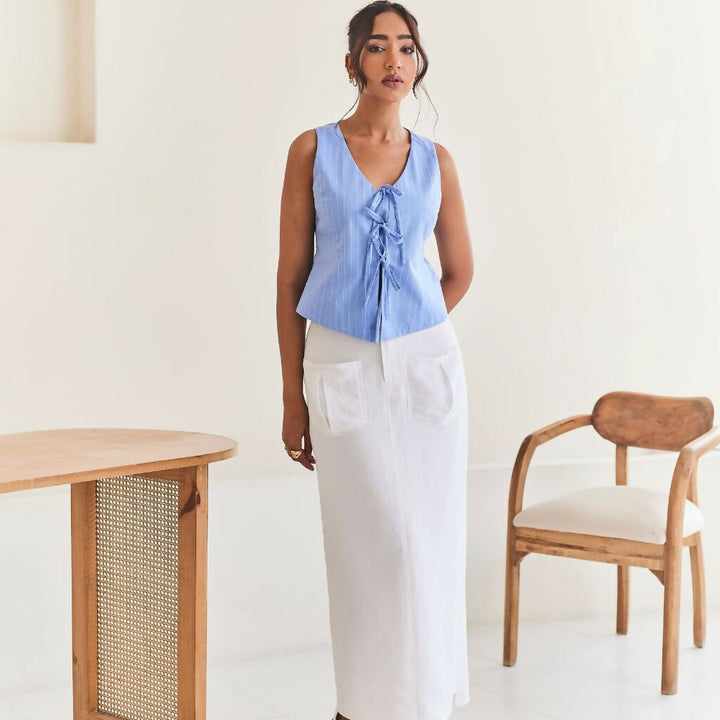 Blue Front Tie-up Top
