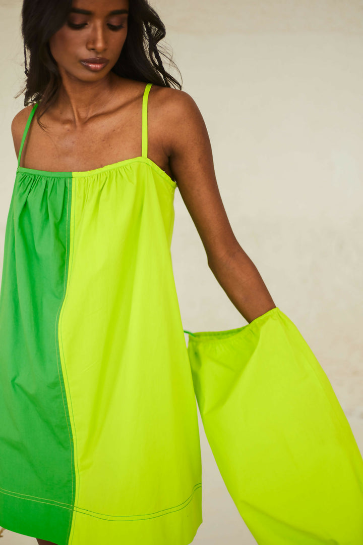 Green Contrast Mini Dress