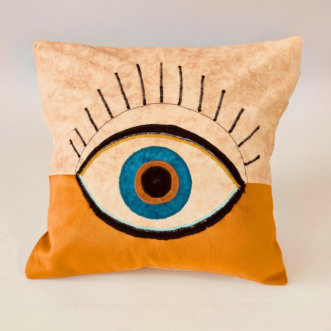Orange & Beige Evil Eye Cushion Cover