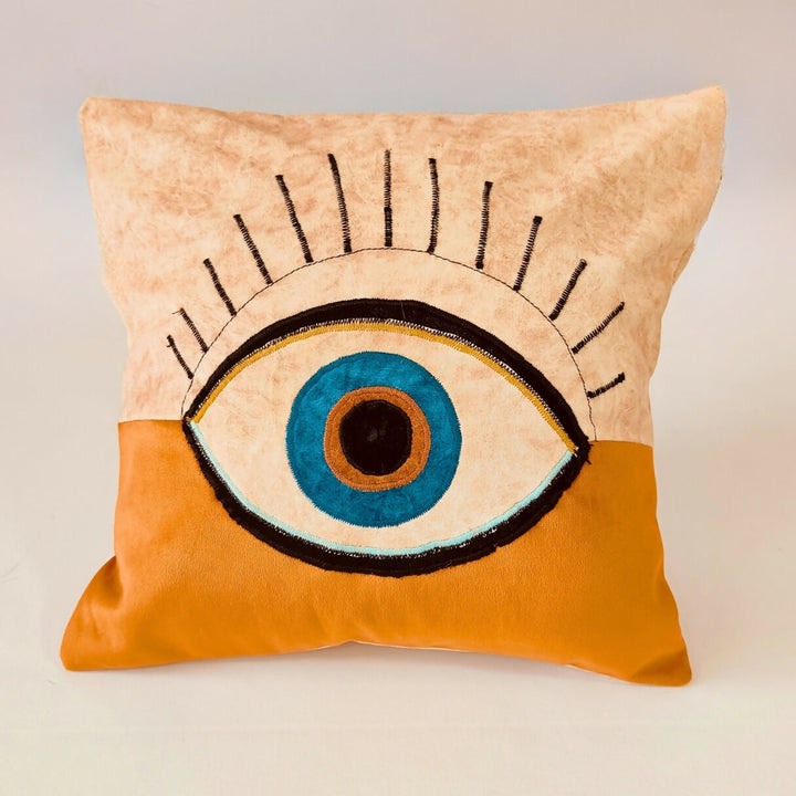 Orange & Beige Evil Eye Cushion Cover