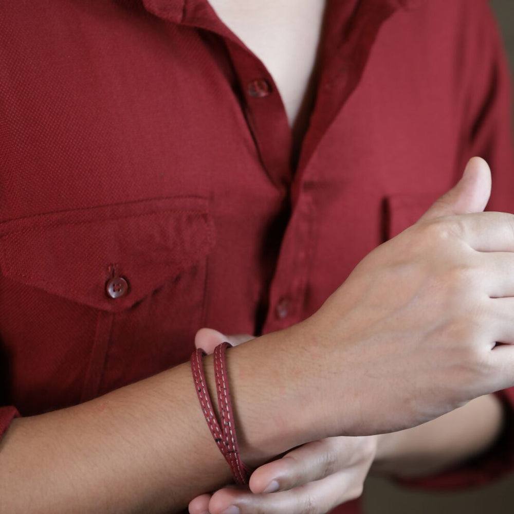 Mens Wrap Bracelet Wine Red & White