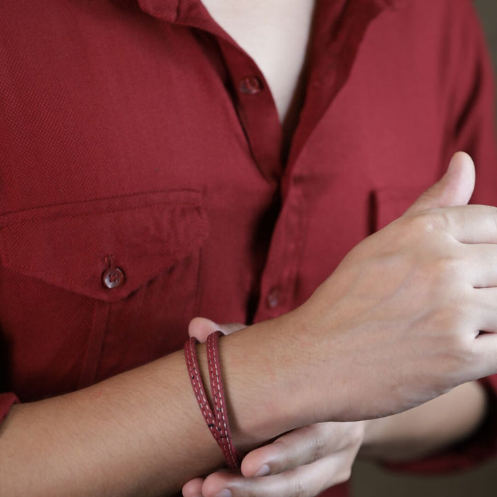 Mens Wrap Bracelet Wine Red & White
