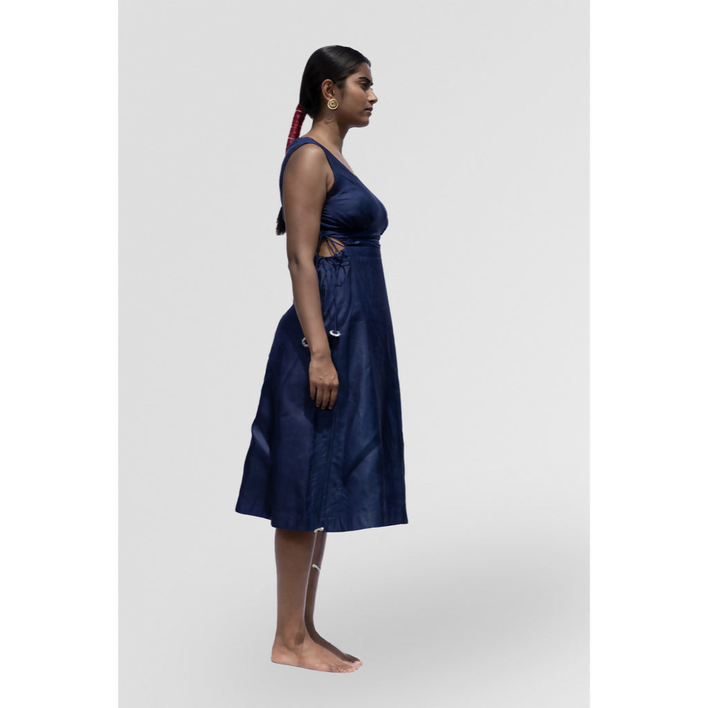 Navy Blue Burmese Cutout Dress