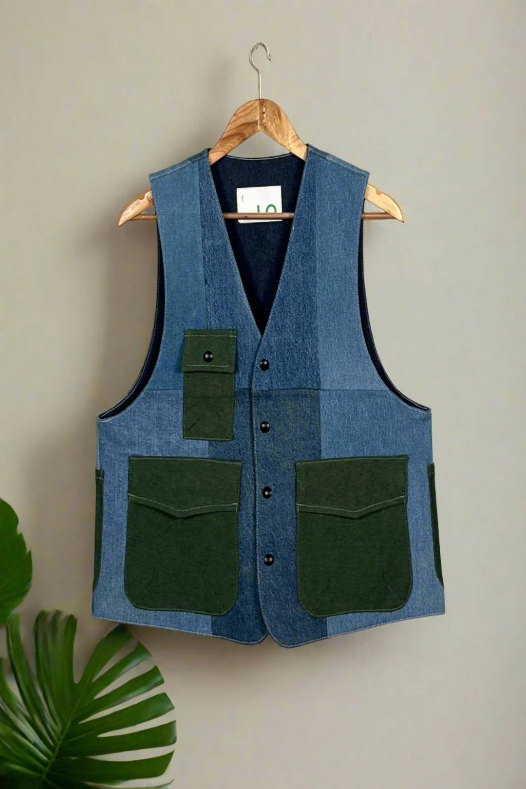 Cross-stitched Denim Gilet Jacket