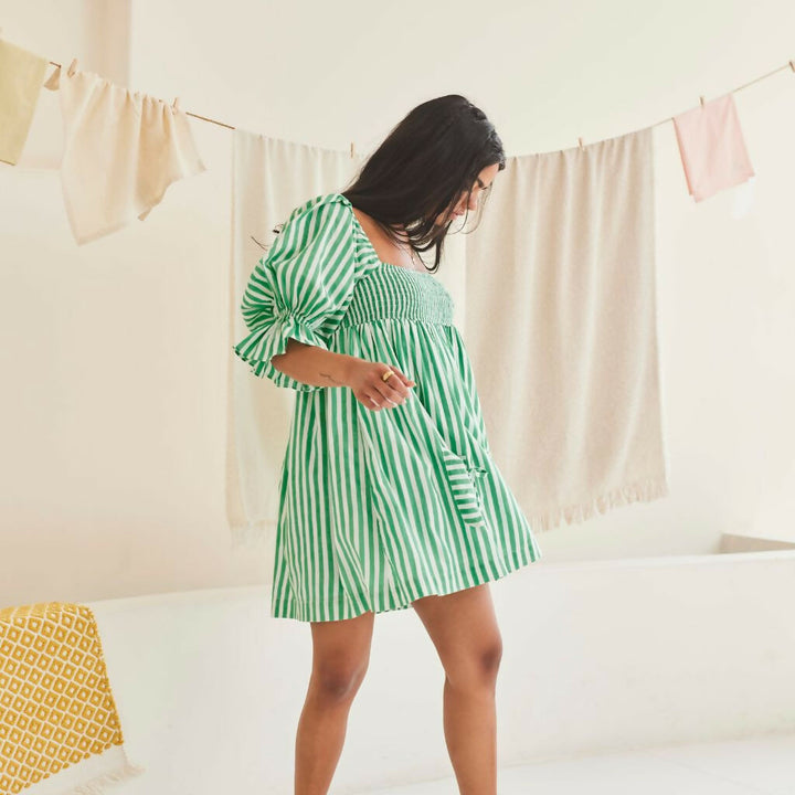 Green Striped A-line Dress