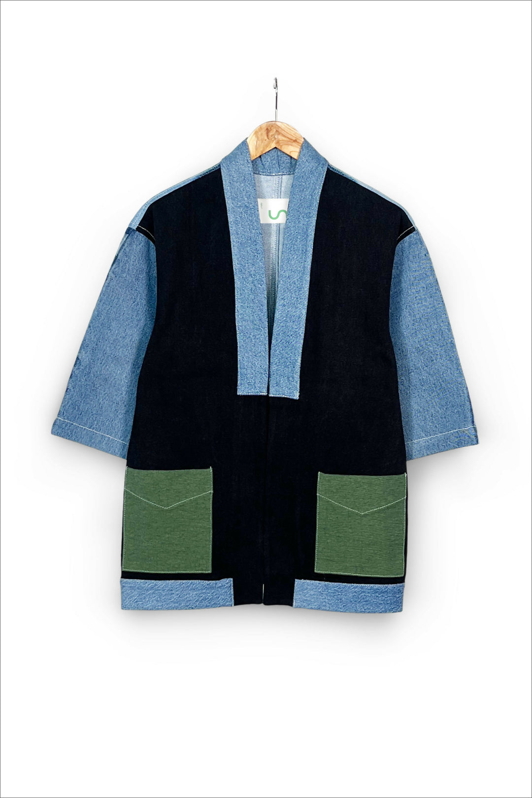 Blue & Black Denim Kimono Jacket