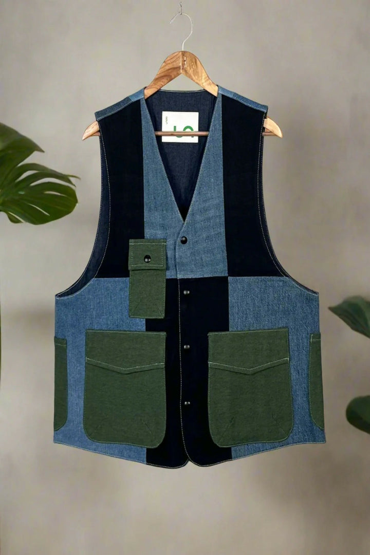 Bold Seam Denim Gilet Jacket