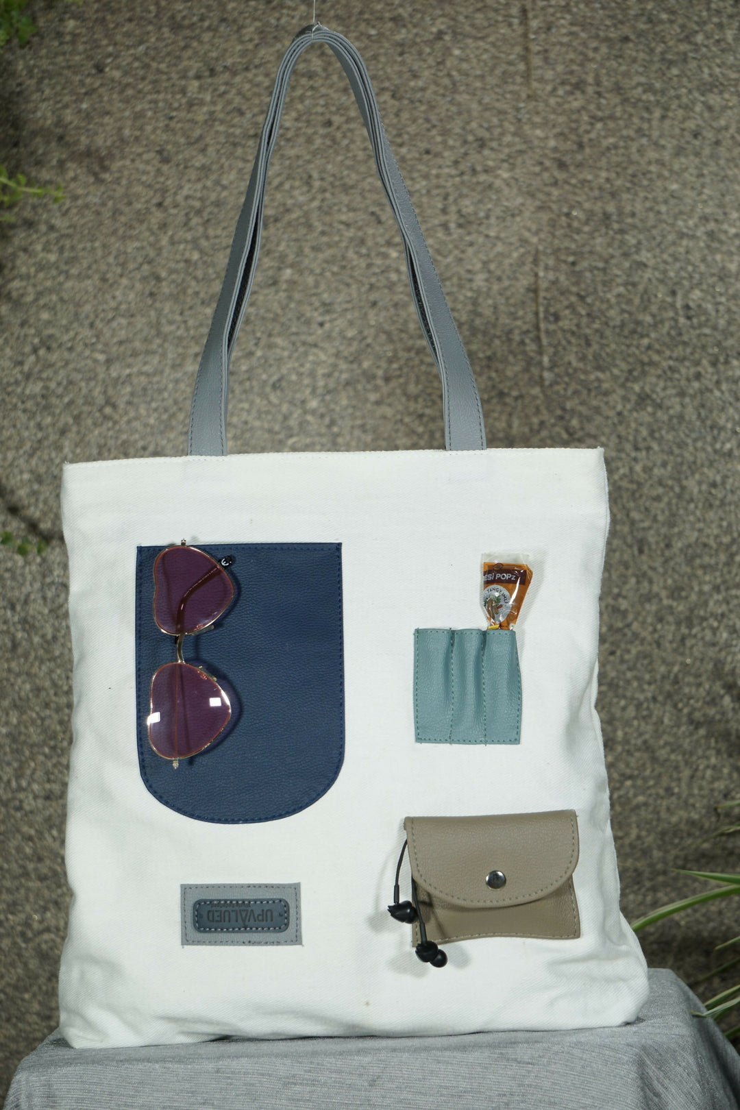 Multicolor Patch Pocket Canvas Tote