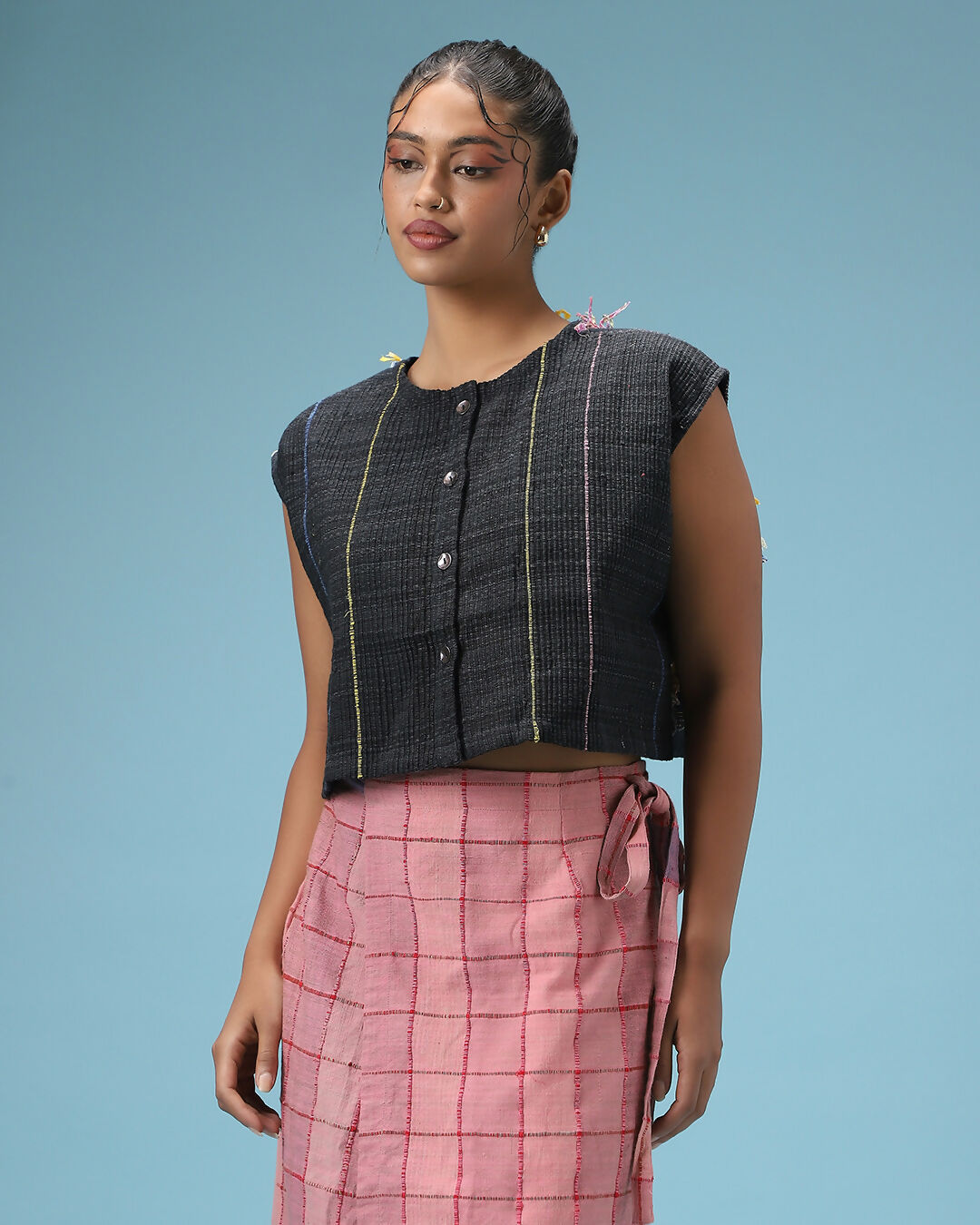 Bikhre Rang Scattered Colors Black Top
