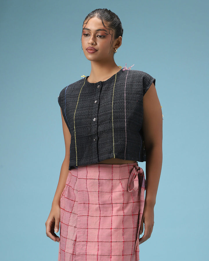 Bikhre Rang Scattered Colors Black Top