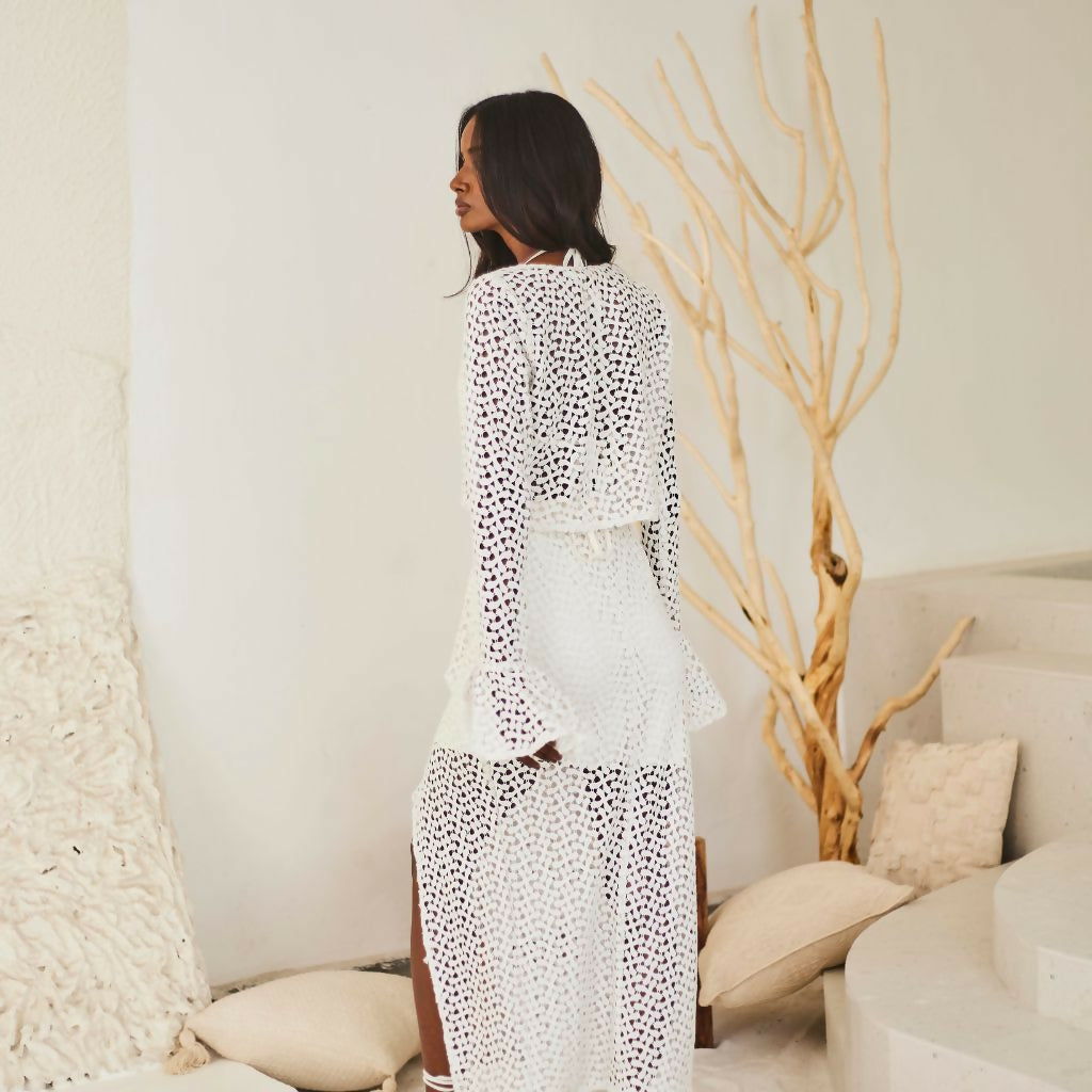 White Lace Skirt with Ruffle Detail