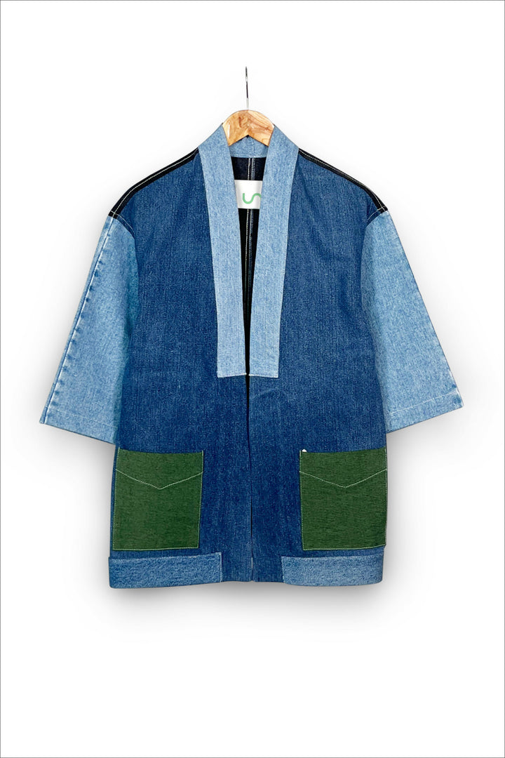 Upcycled Patchwork Denim Kimono Jacket