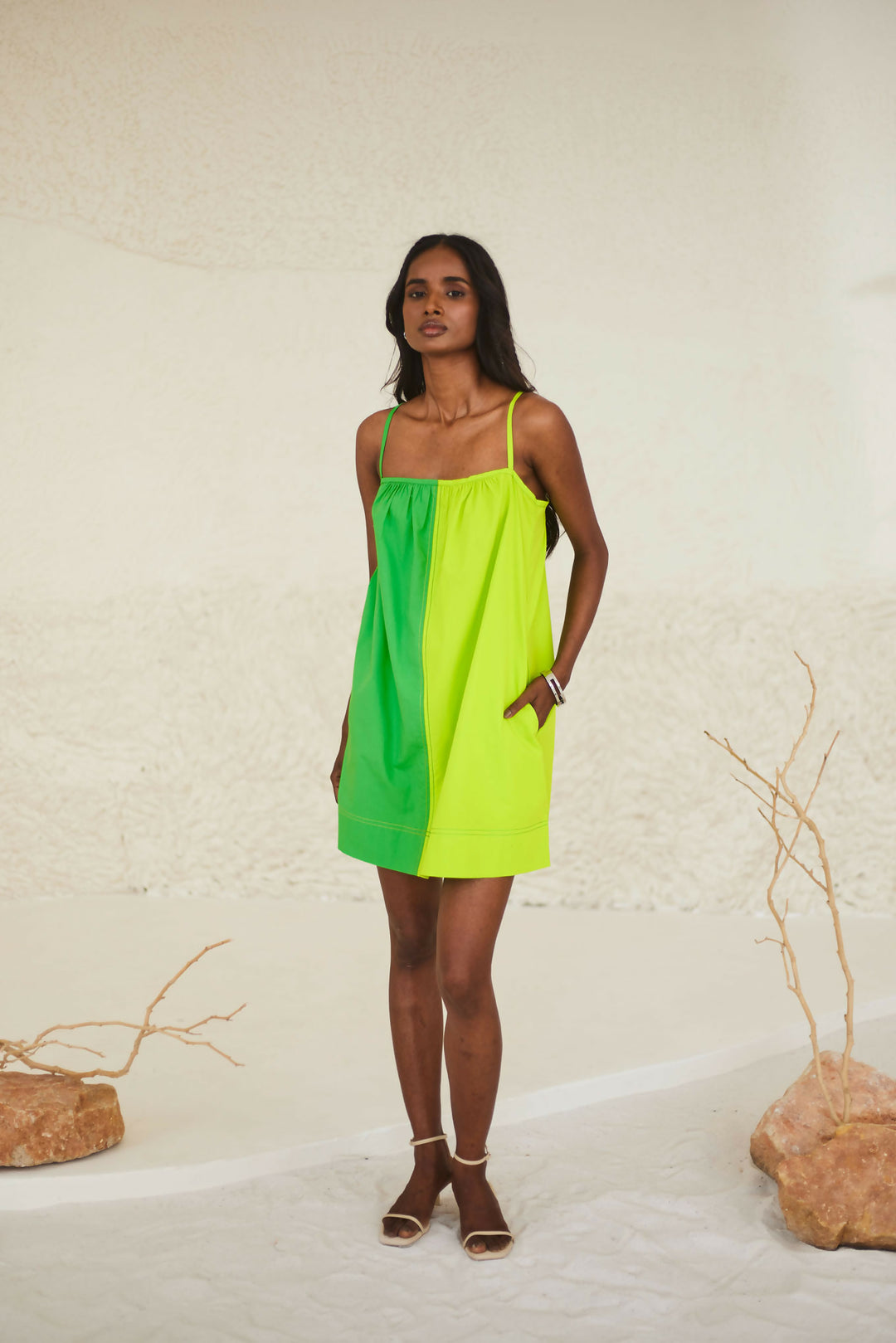 Green Contrast Mini Dress