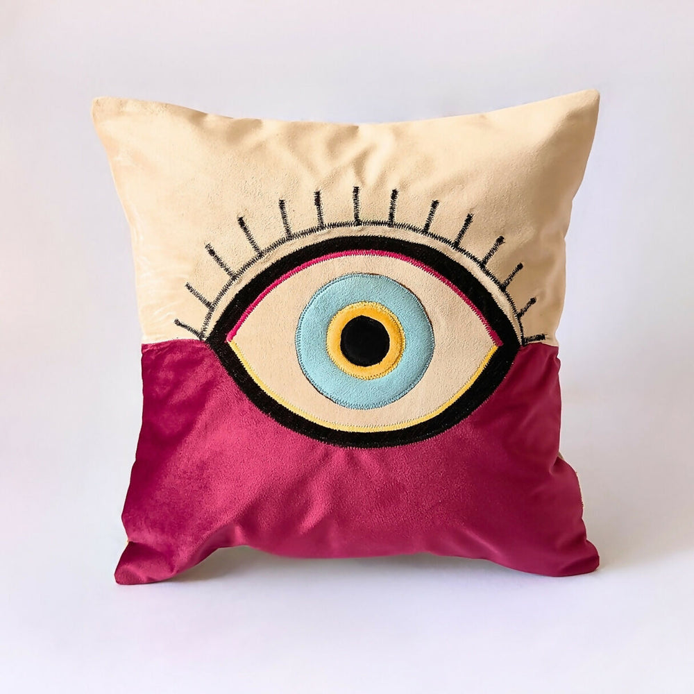 Pink & Beige Evil Eye Cushion Cover