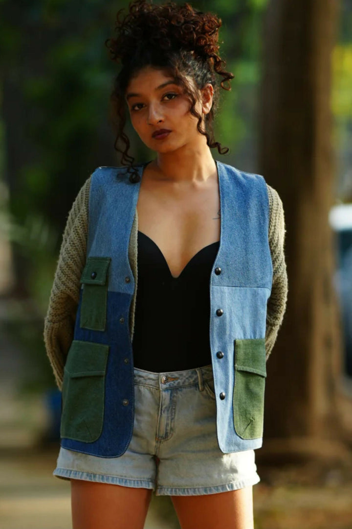 Patch Pocket Upcycled Gilet Jacket