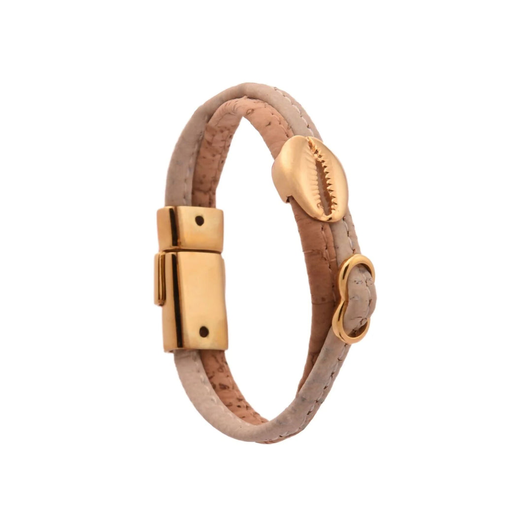 Cowrie Shell Layered Bracelet In Brown & Gold