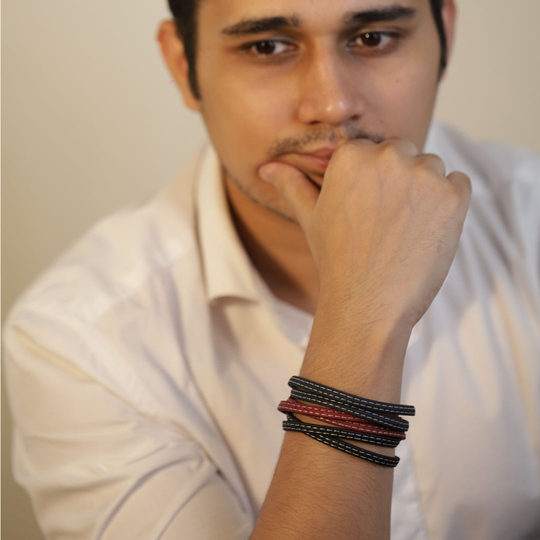 Mens Wrap Bracelet Wine Red & White