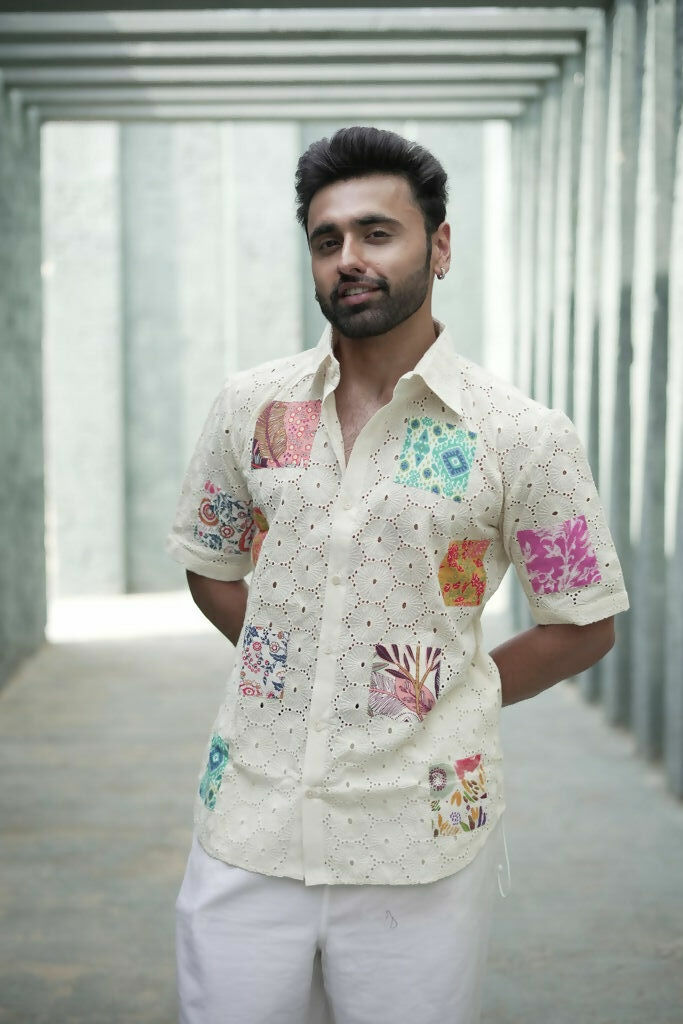 Unisex Schiffli Patchwork Shirt