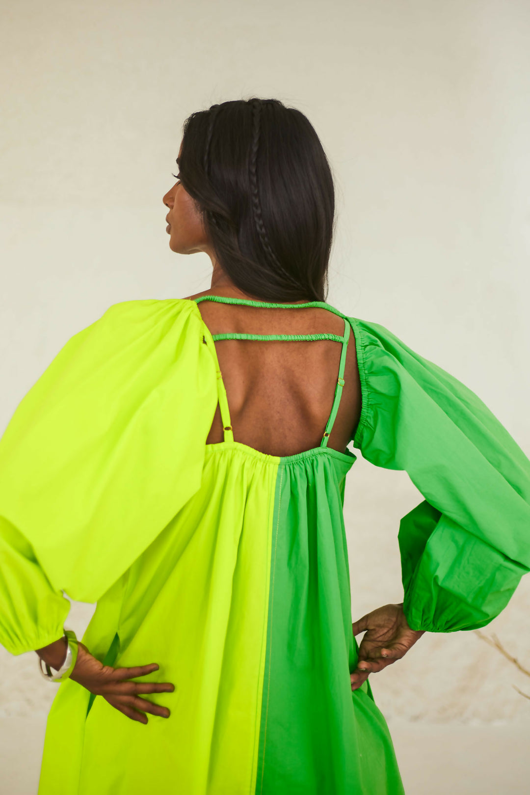Green Contrast Mini Dress
