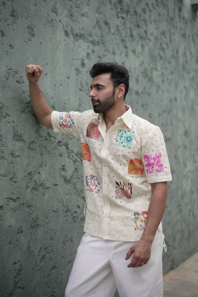 Unisex Schiffli Patchwork Shirt
