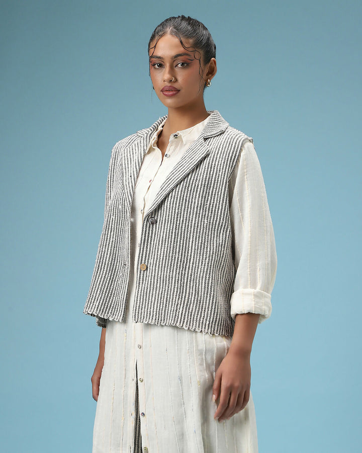 White-Black Loom & Line Vest