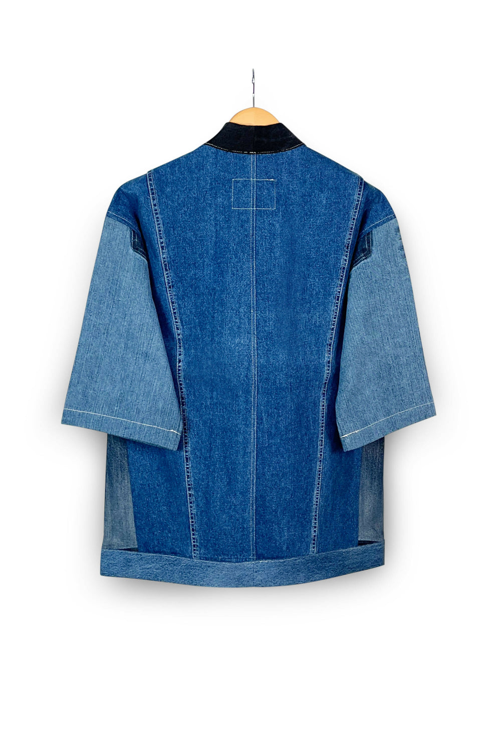 Black Collar Upcycled Denim Kimono Jacket