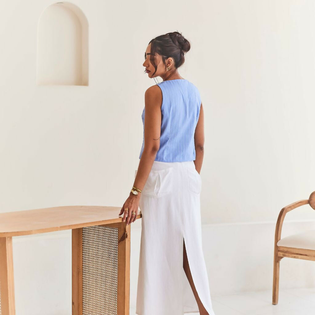 Blue Front Tie-up Top