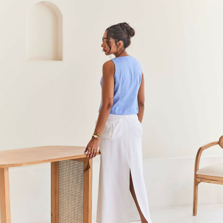 Blue Front Tie-up Top