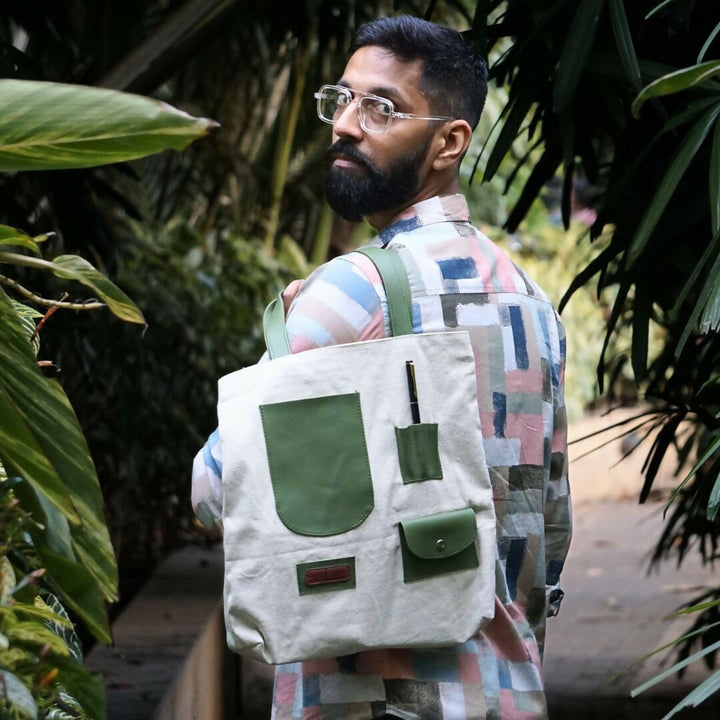 Olive Green Patch Pocket Canvas Tote