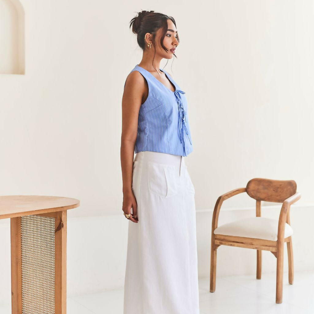 Blue Front Tie-up Top