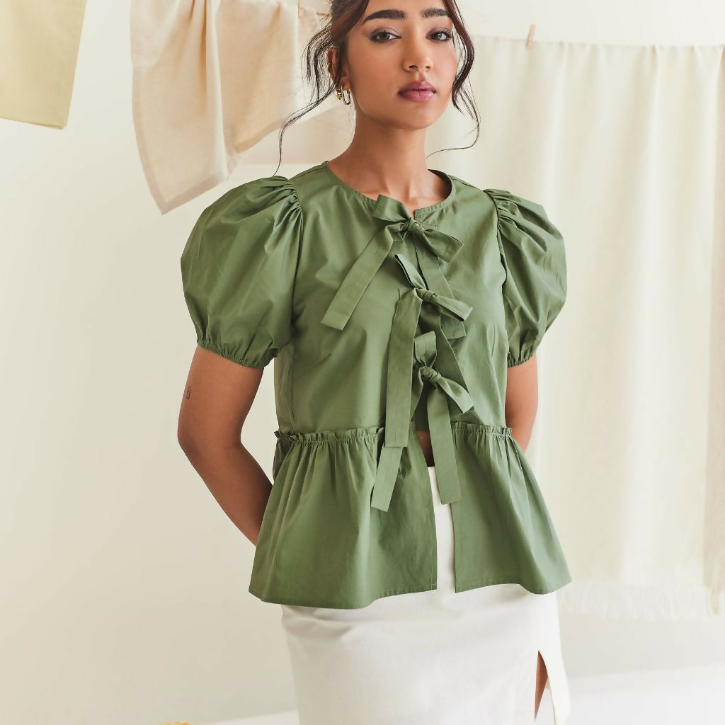 Stylish Olive Tie-Up Top