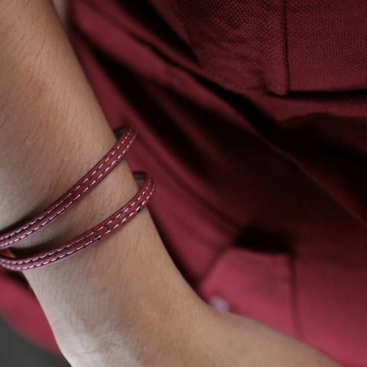Mens Wrap Bracelet Wine Red & White