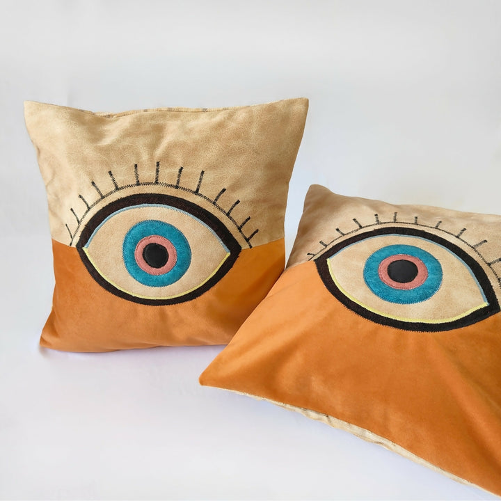 Orange & Beige Evil Eye Cushion Cover
