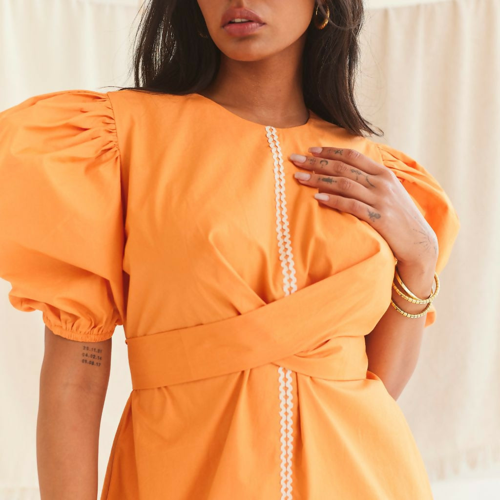 Orange Poplin Short Dress