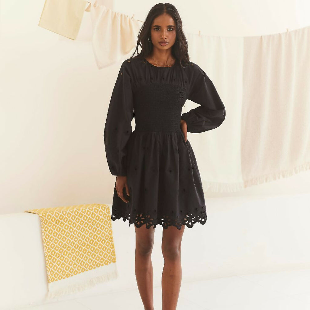 Black Schiffli Short Dress
